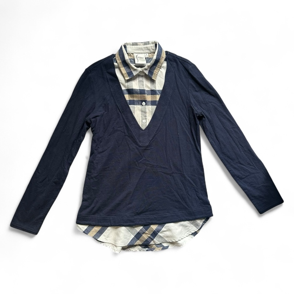 Finley Navy and Plaid Layered Shirt Size Small